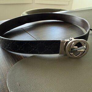 Gucci Reversible belt with Interlocking G buckle - black Gucci Signature/brown l